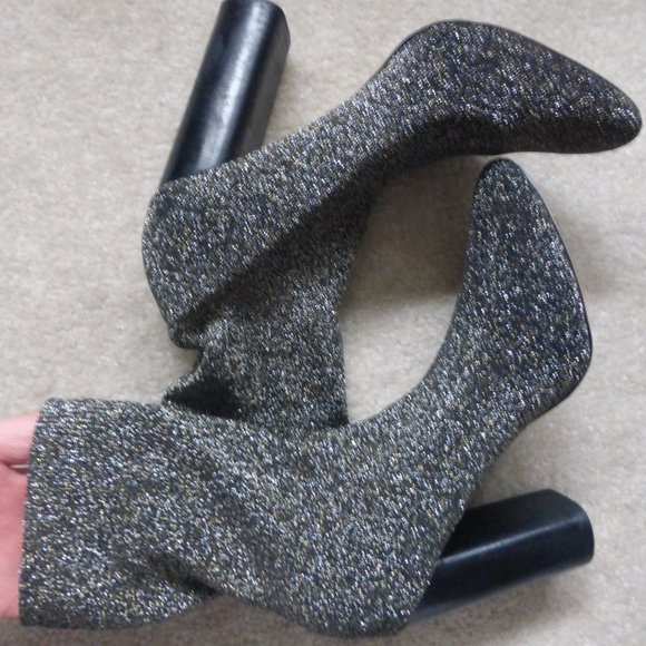 ALDO sparkly black gold soft metallic knit sock mid-ankle boots - Picture 4 of 9